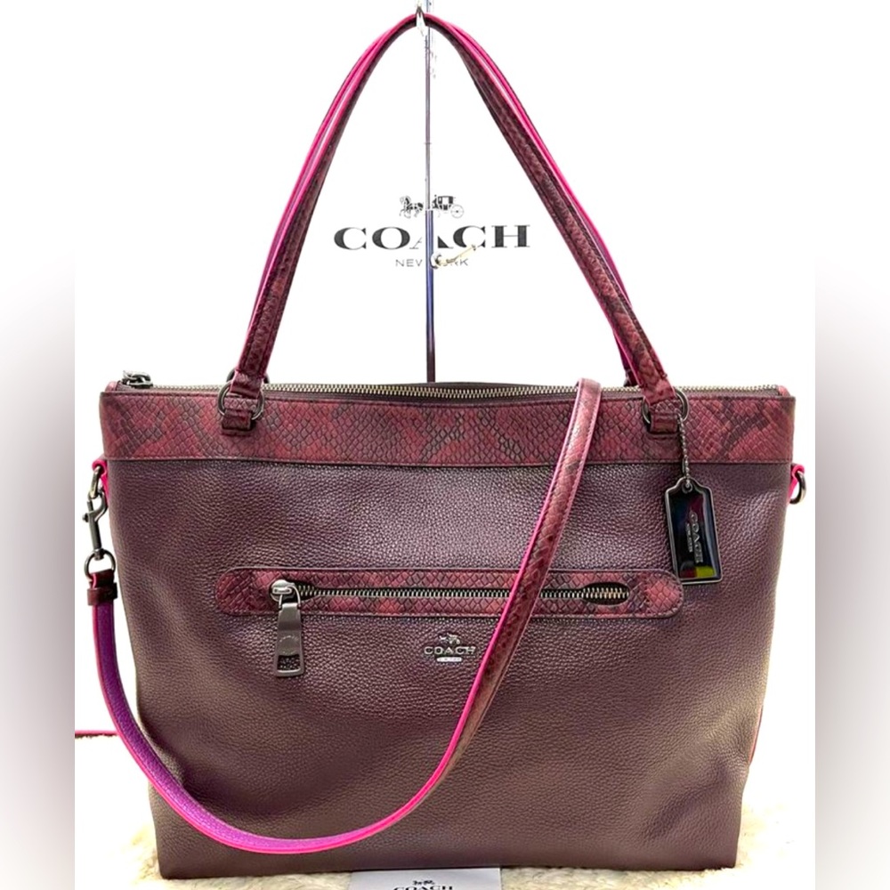 COACH Pebble Leather Tyler Tote with Python-Embossed Trim